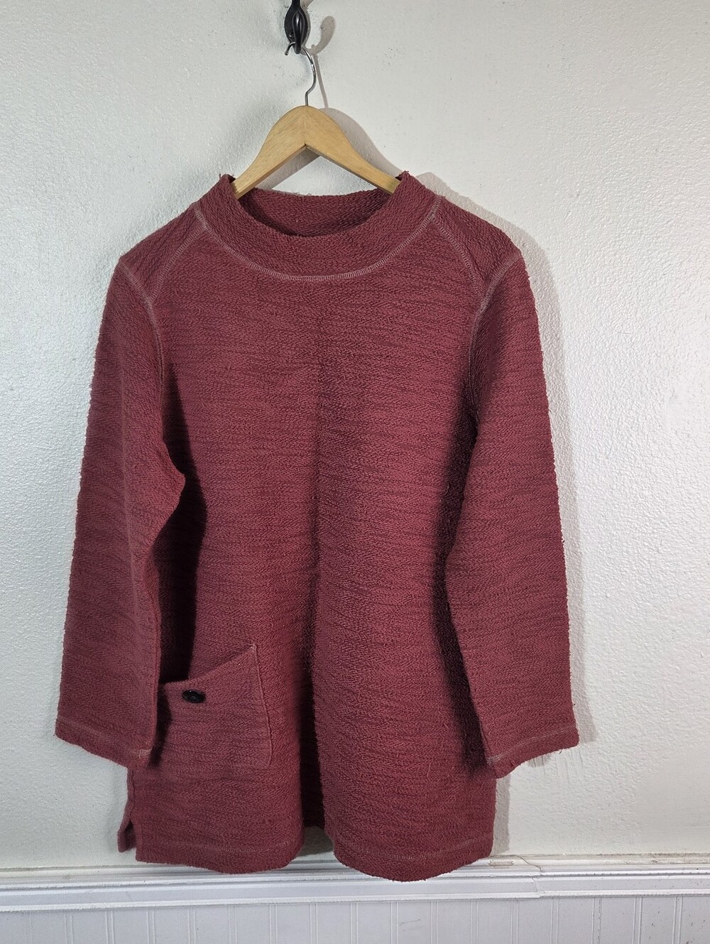 Wild Palms 100% Cotton Tunic Sweater Womens M Burgundy Lagenlook Boho Textured